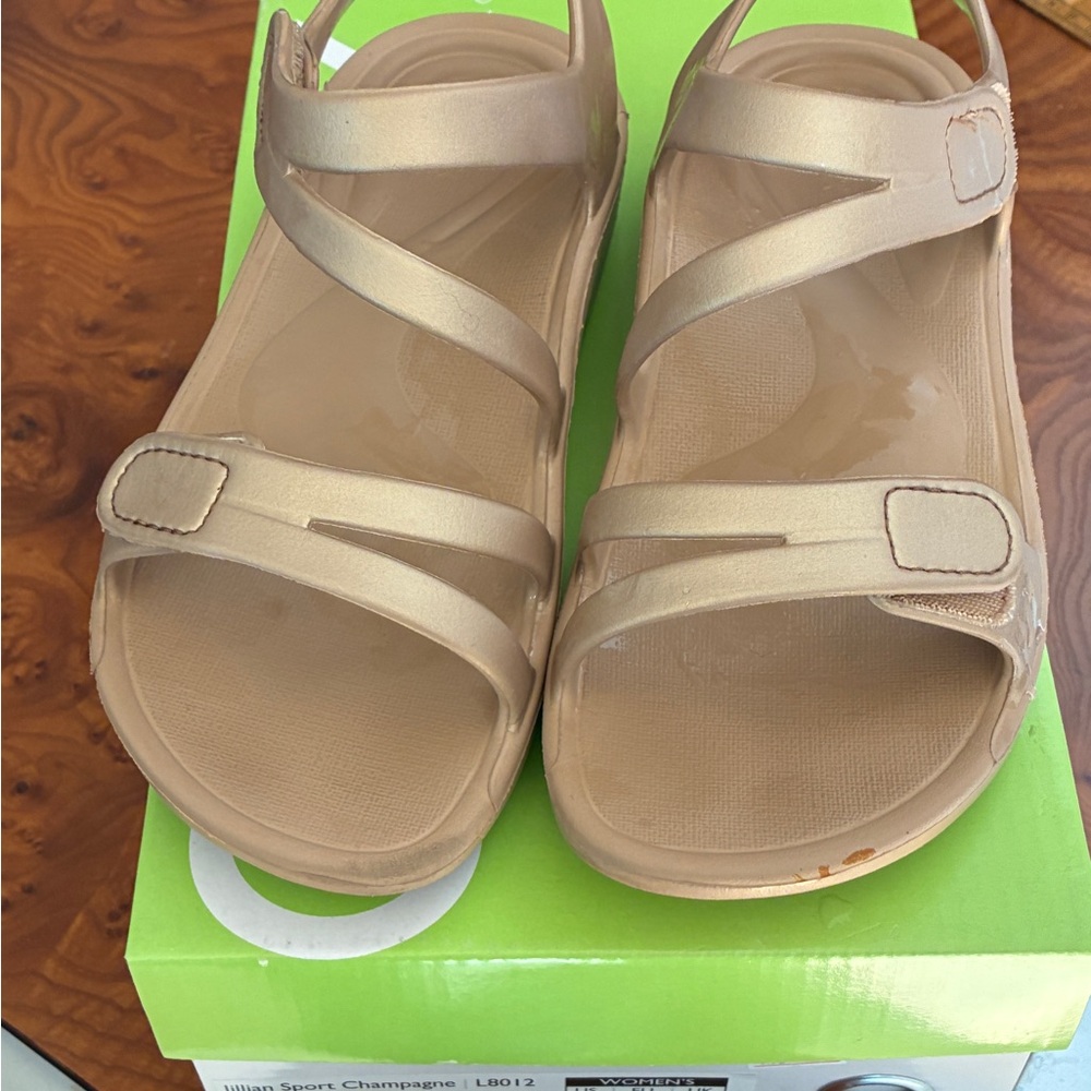 Aetrex Cream Comfort Sandals with Adjustable Straps